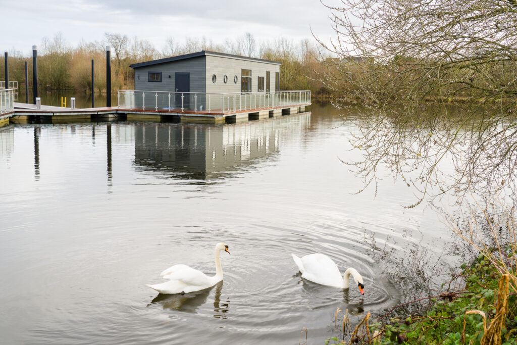 A residential floating lodge at Upton Lake